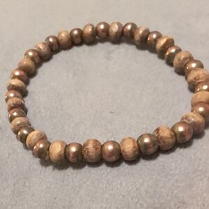 Elegant Gold Tone And Brown Wooden Beaded Bracelet